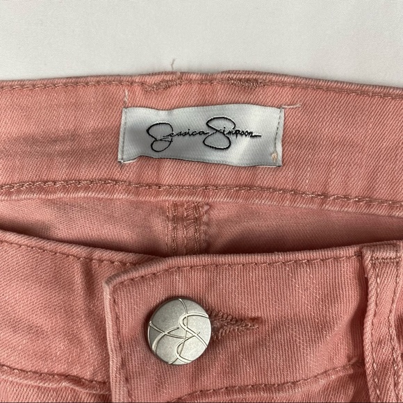 Jessica Simpson Rolled Crop Skinny Mid Rise Peach Color Denim Jeans  Sz 8 - Picture 5 of 10